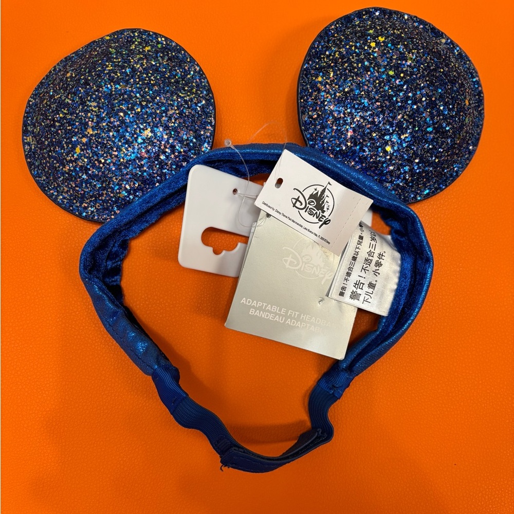Disney Blue Glitter Mouse‎ Ears Headband with strap NEW with tags